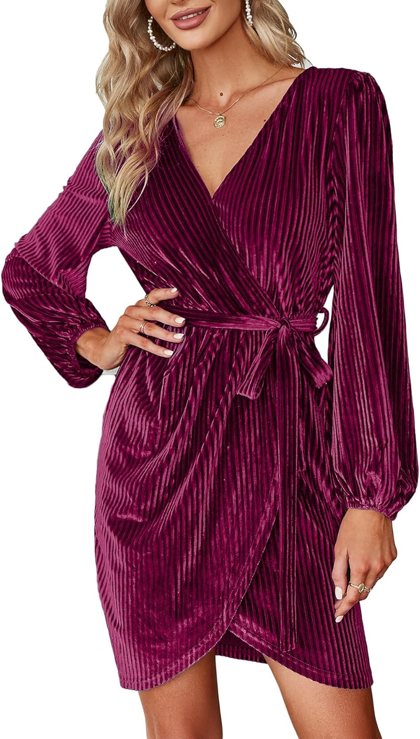 BerryGo Women's Long Sleeve Wrap Mini Dress for Cocktail Parties