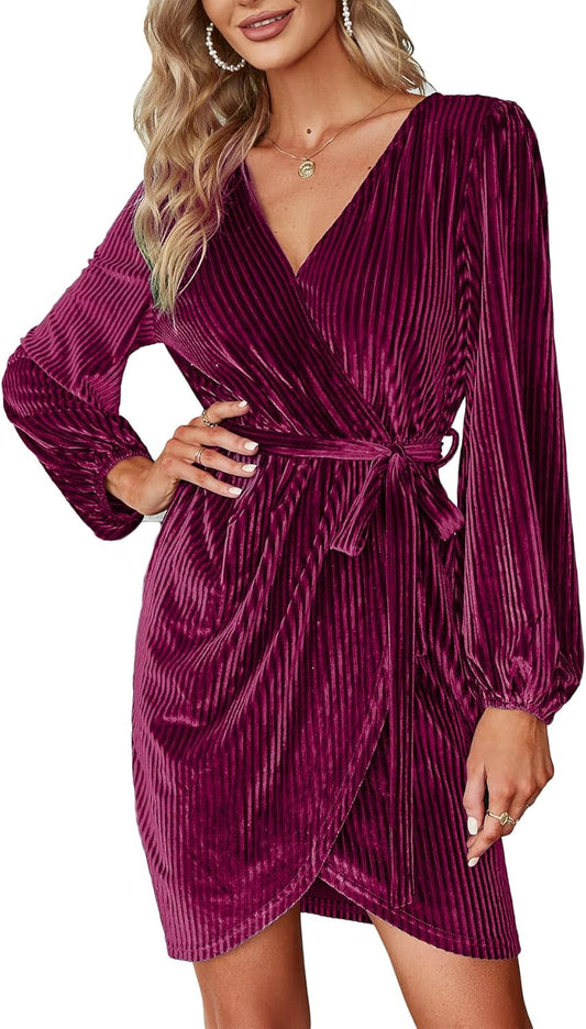 BerryGo Women's Long Sleeve Wrap Mini Dress for Cocktail Parties