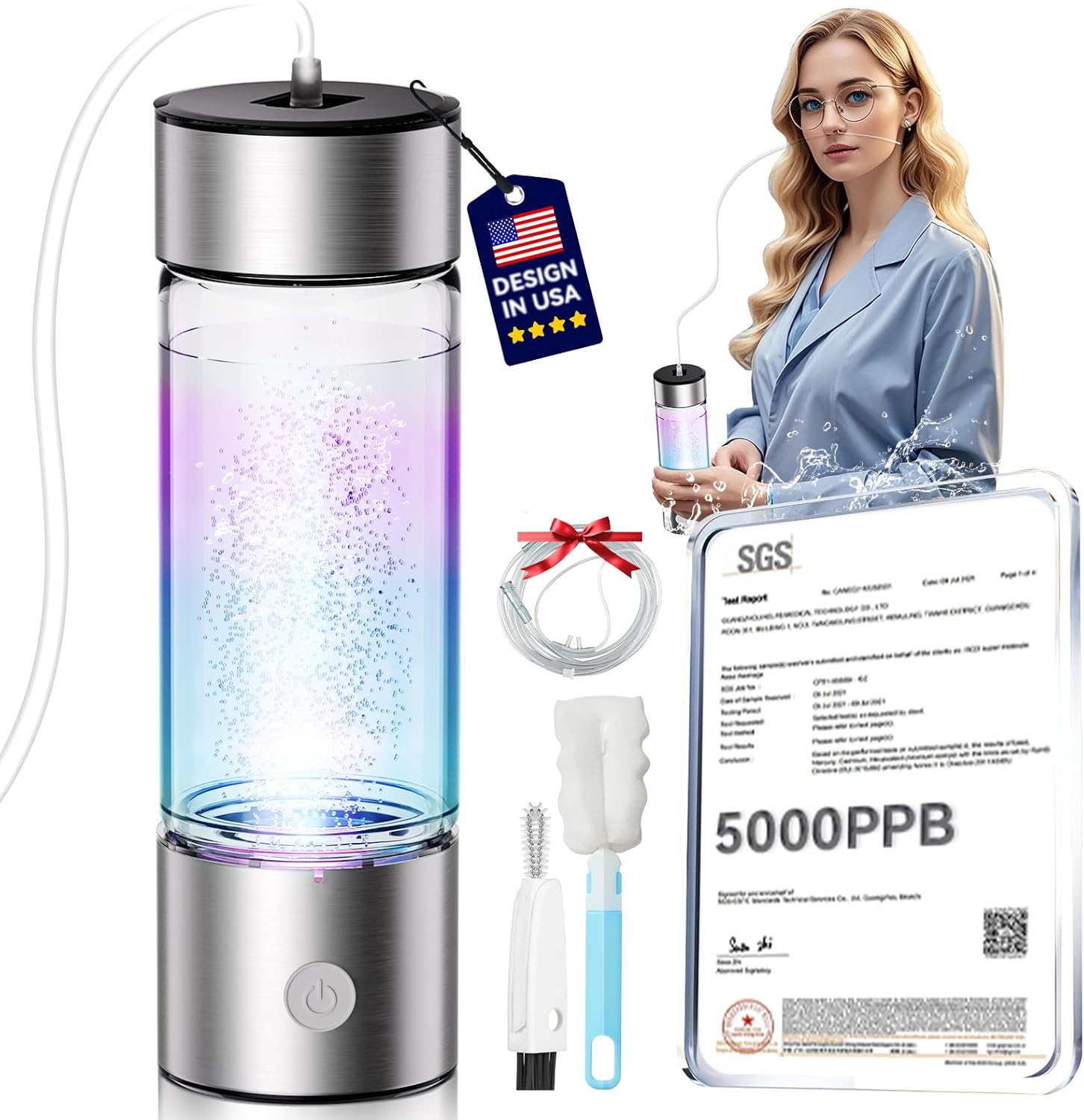 4.0 Upgrade Hydrogen Water Bottle with SGS Certification 5000PPB