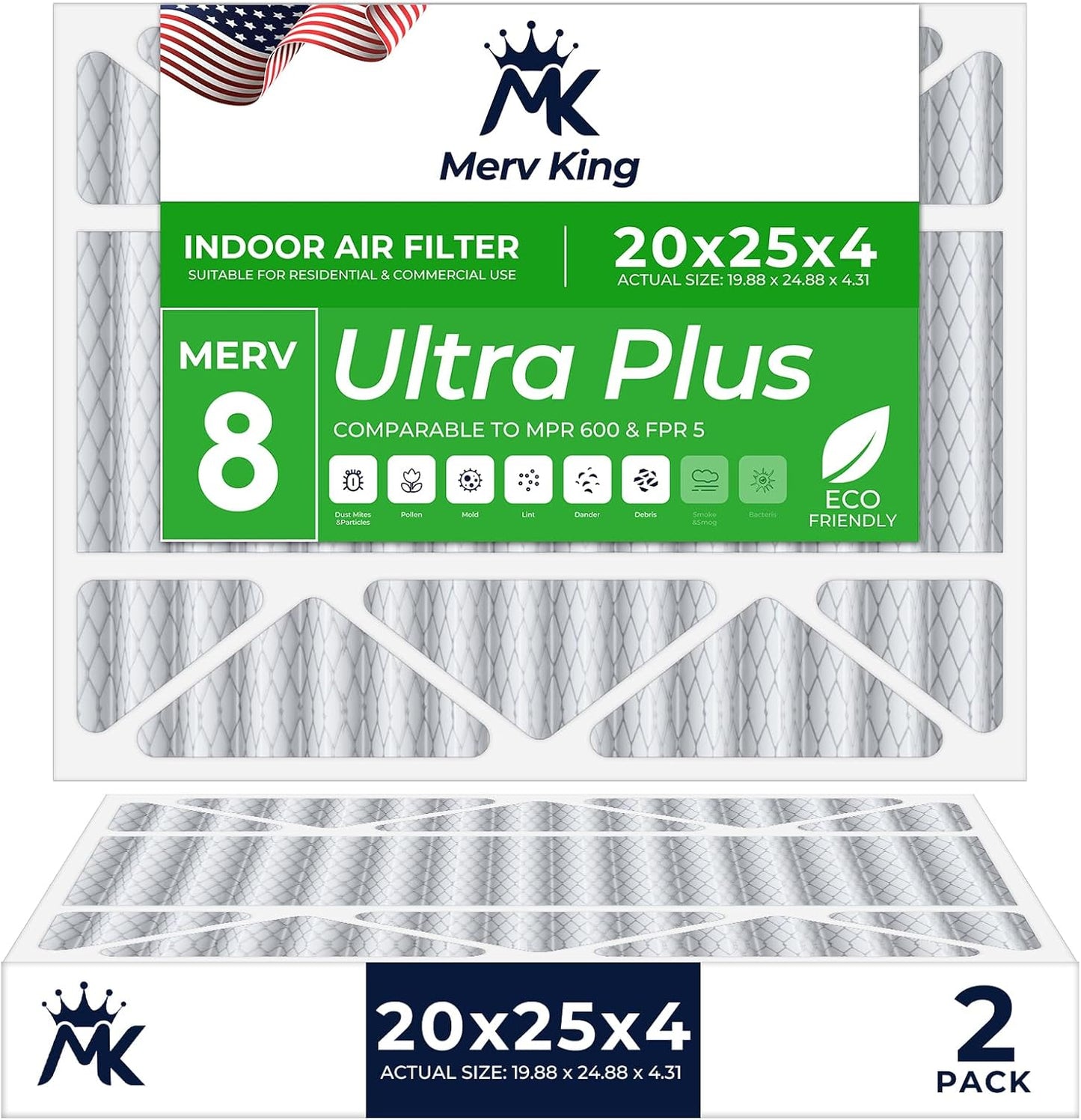MervKing 20x25x4 Air Filter - MERV 8 for Clean Indoor Air