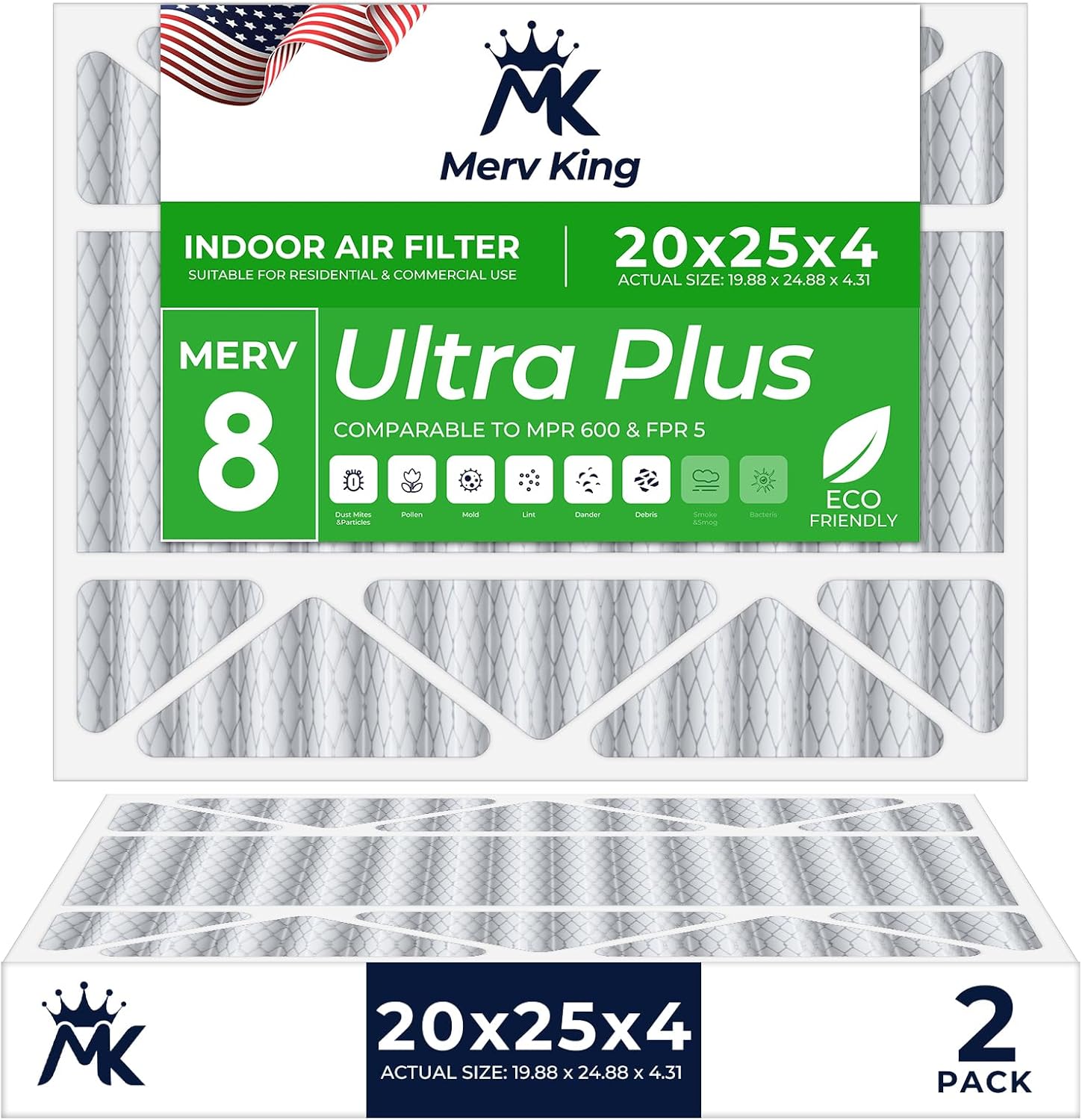 MervKing 20x25x4 Air Filter - MERV 8 for Clean Indoor Air
