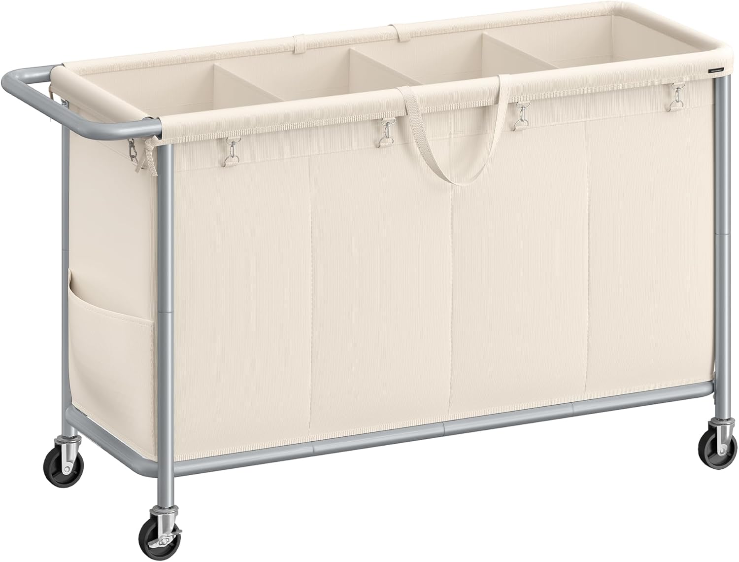 SONGMICS 4-Section Rolling Laundry Hamper with Wheels and Liner