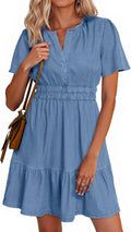 Womens Summer Denim Mini Dress - Flowy Tiered Boho Style