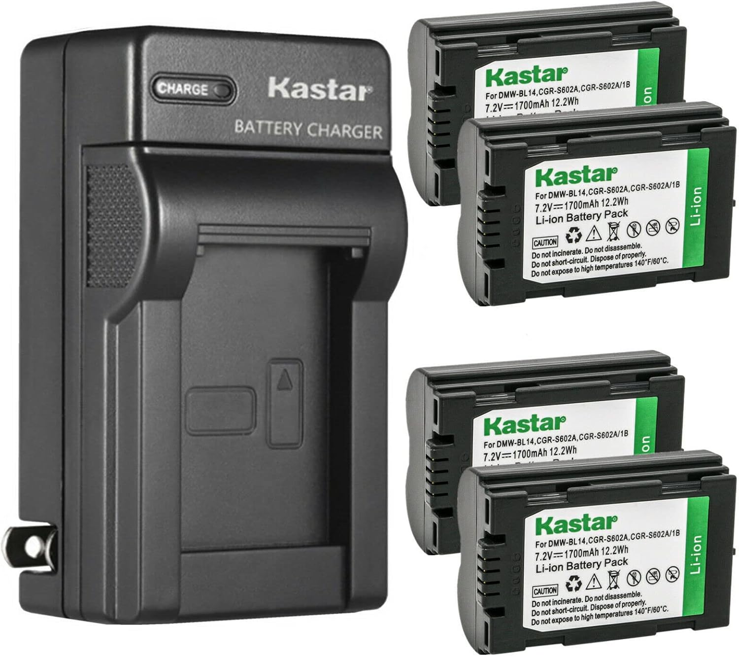 Kastar 4-Pack CGR-S602 Battery and AC Wall Charger for Lumix