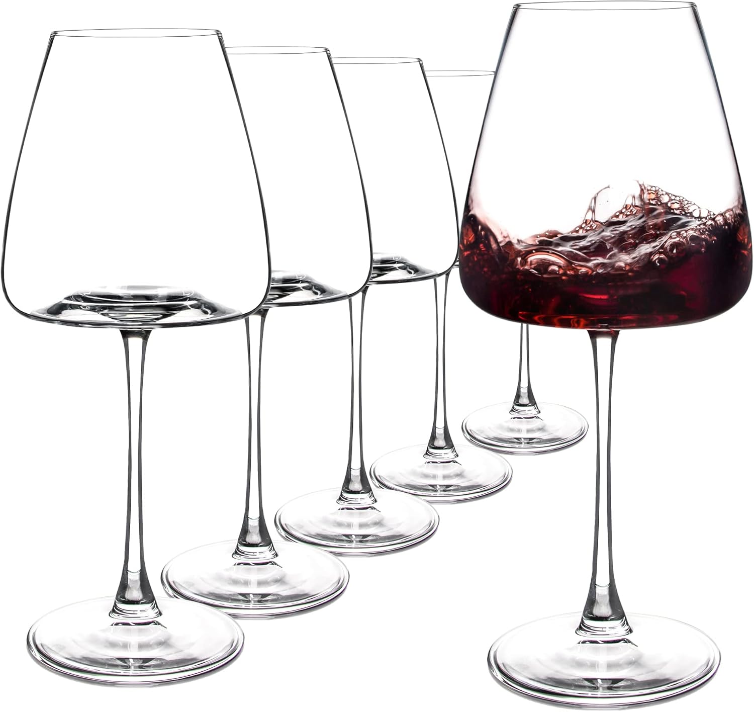 Red Wine Glasses Set of 6 - Elegant 19.5 oz Durable Design