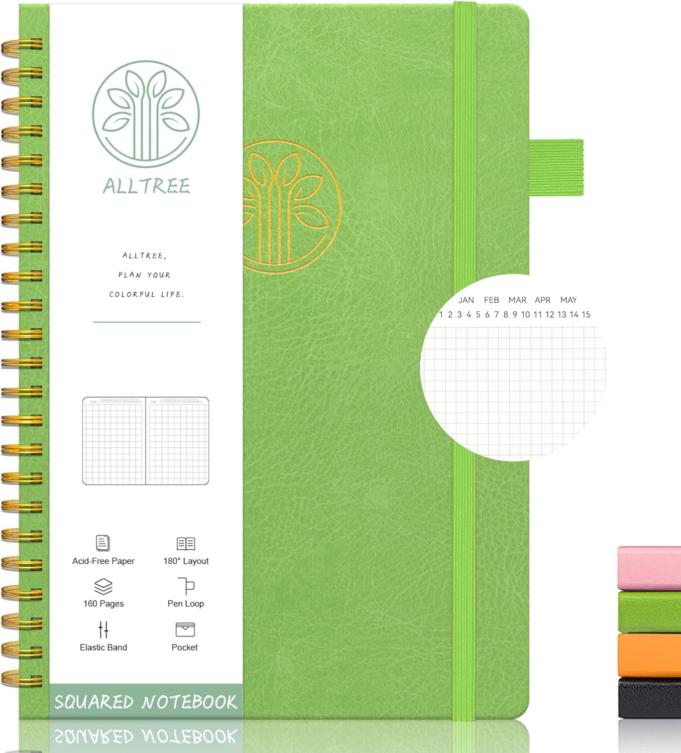 Green Grid Journal for Women | Alltree Spiral Notebook