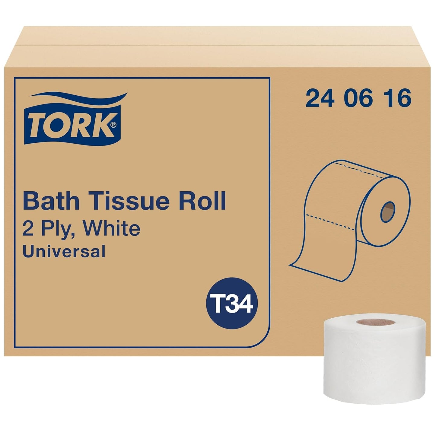 Tork Toilet Paper Roll White T34, Universal 2-ply, 48 Rolls