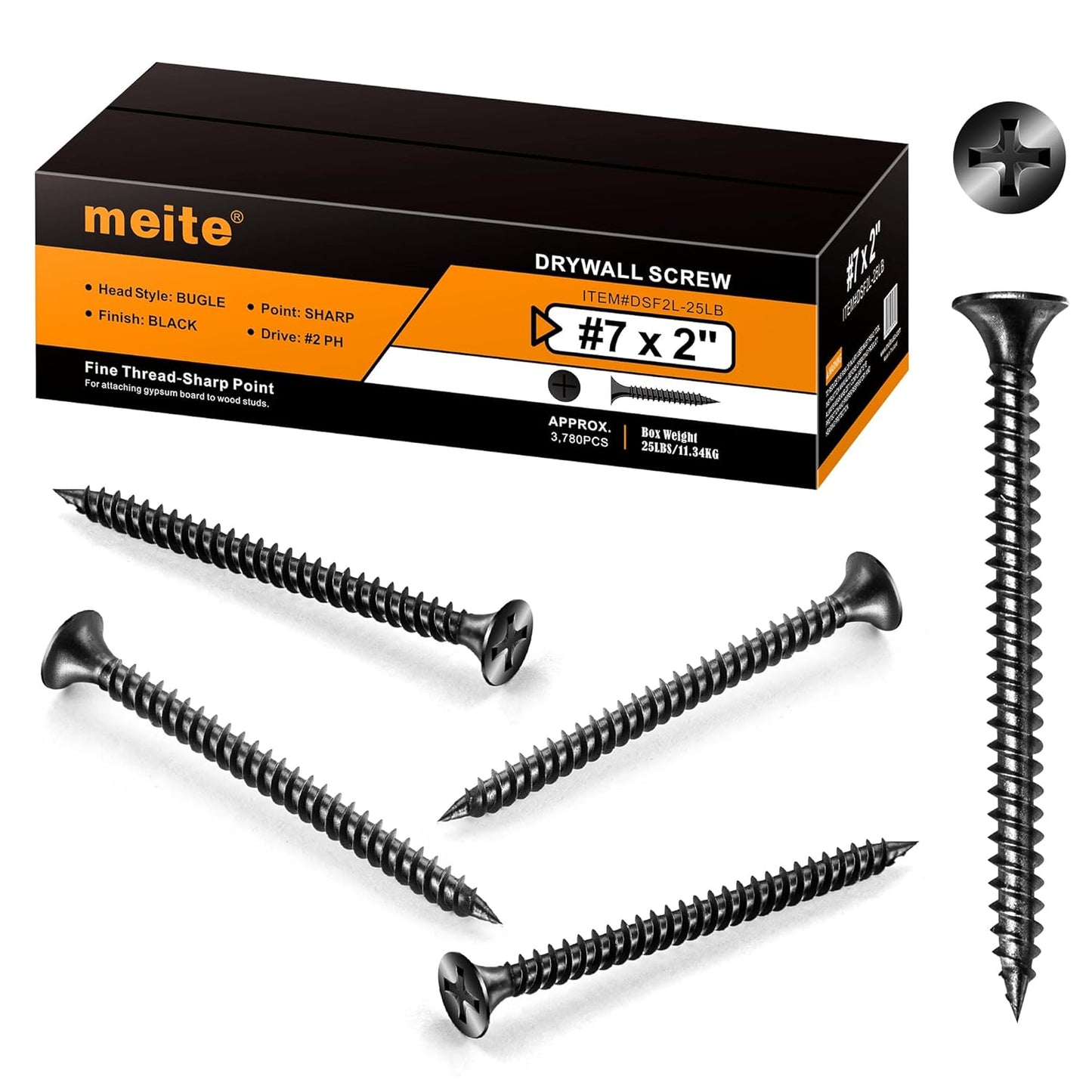 meite Drywall Screws #7 x 2 for Wood and Furniture Projects