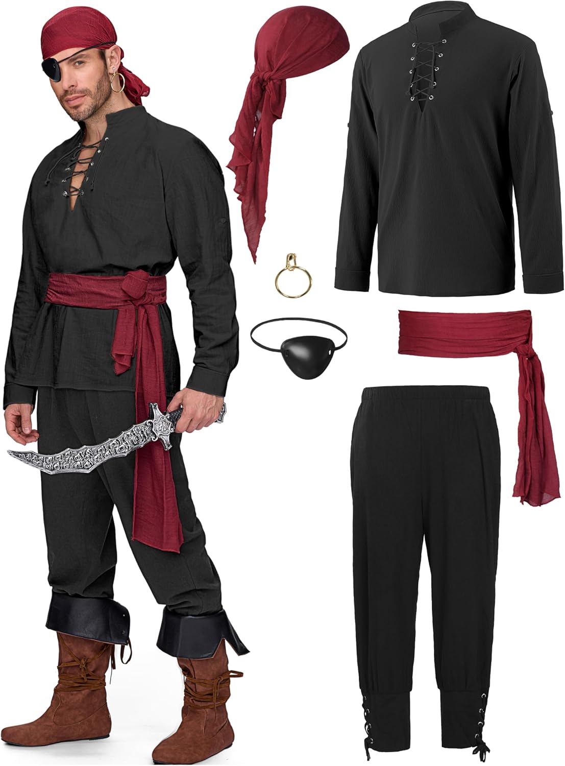 Men Pirate Costume for Halloween - Renaissance Medieval Style