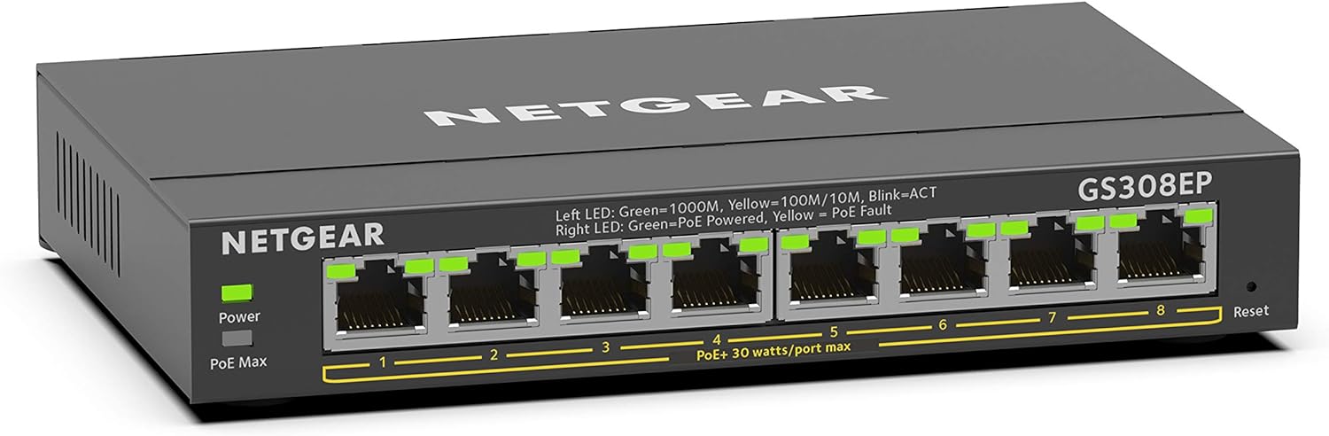 NETGEAR 8 Port PoE Gigabit Ethernet Switch for Smart Networking