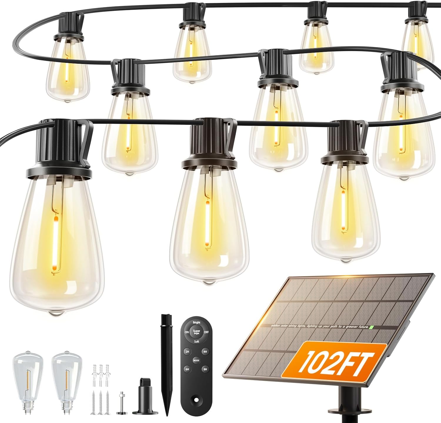 addlon 102FT Solar String Lights - Waterproof & Dimmable Options