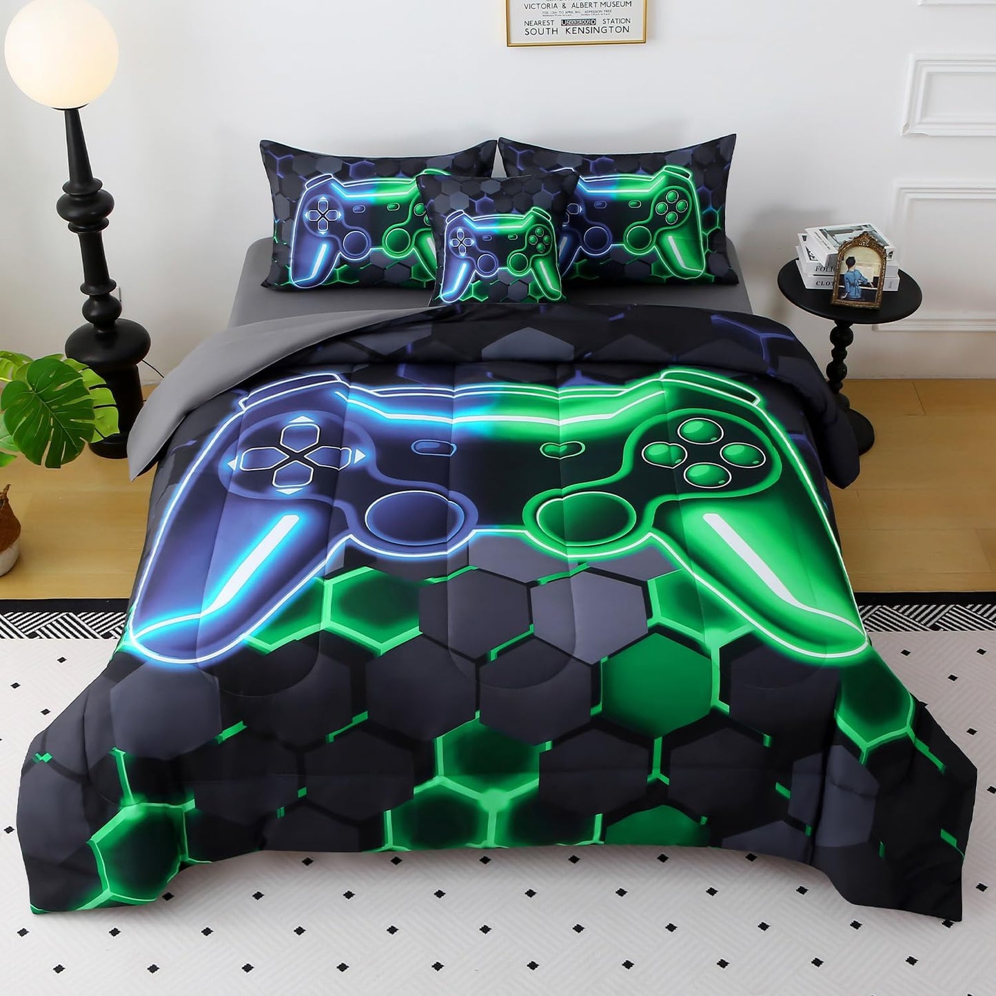 JQinHome Twin Gaming Bedding Set for Kids with 3D Console Design