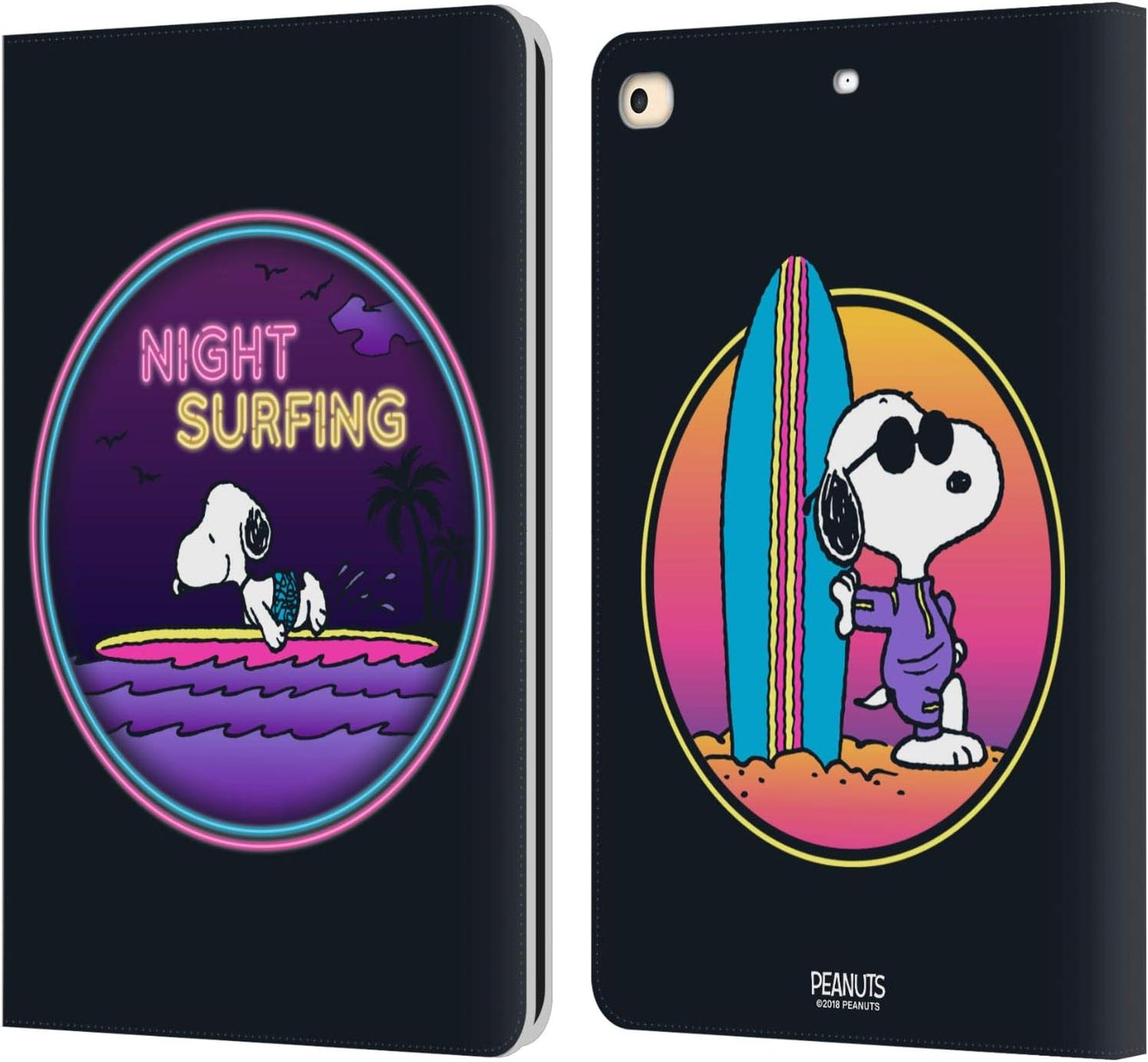 Peanuts Night Surfer Snoopy Leather Wallet Case for iPad 9.7