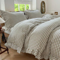 Tan Gingham Ruffle Duvet Cover King Size - Vintage Farmhouse Charm
