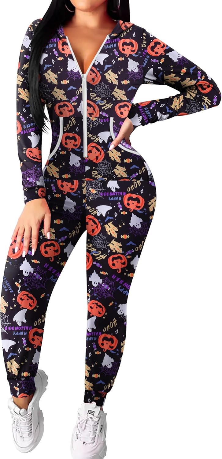 Ekouaer Christmas Onesie for Women - Cozy Hooded Jumpsuit