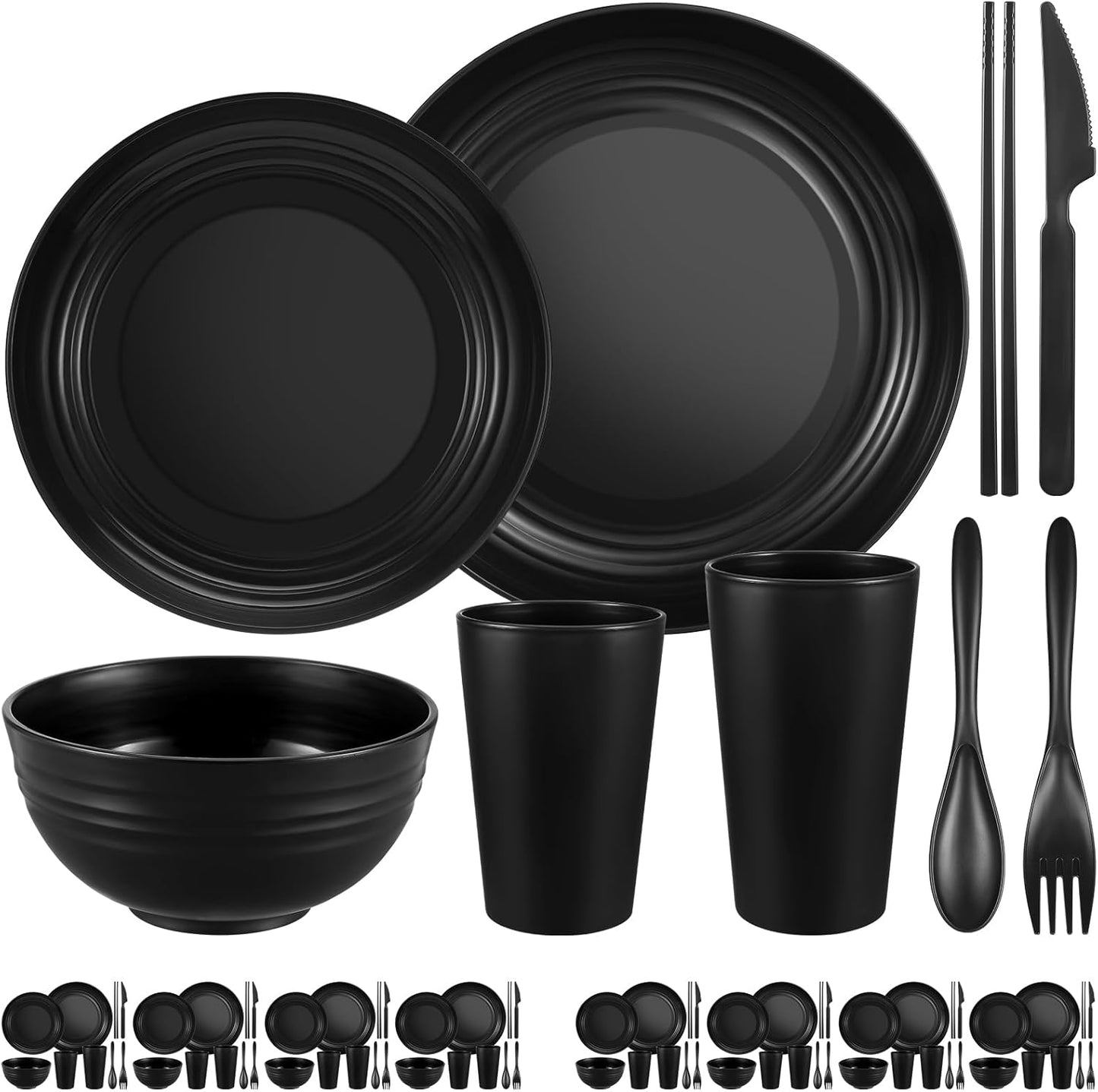 72 Pcs Unbreakable Wheat Straw Dinnerware Set for 8 People