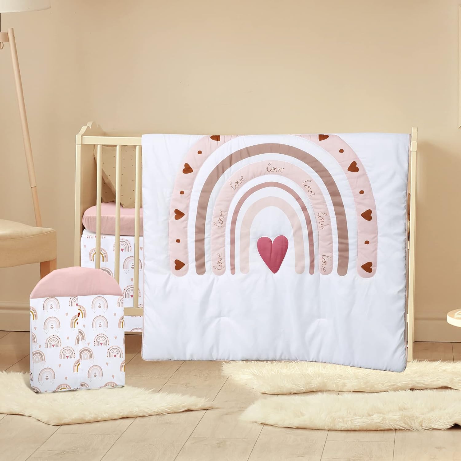 Rtteri 4 Pieces Baby Crib Bedding Set for Girls and Boys