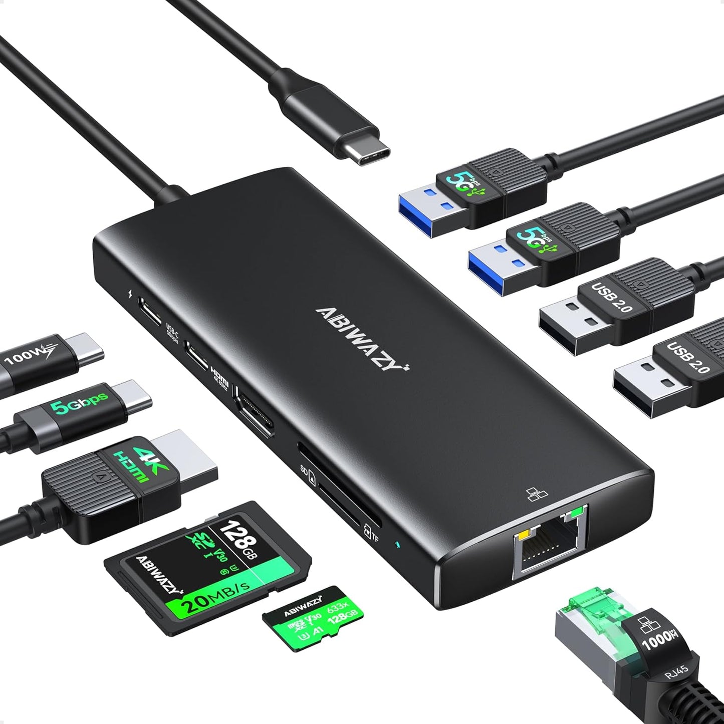 ABIWAZY USB C Hub Ethernet for MacBook Pro and Air - 10 in 1