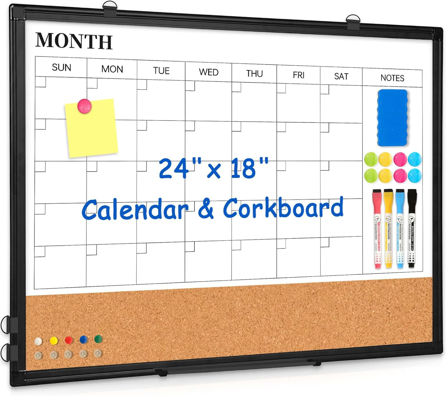 Monthly Calendar Whiteboard Cork Board Combo for Home Office
