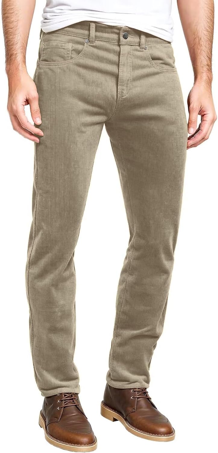 ETHANOL Men's Slim Stretchy Casual Corduroy Pant for Comfort