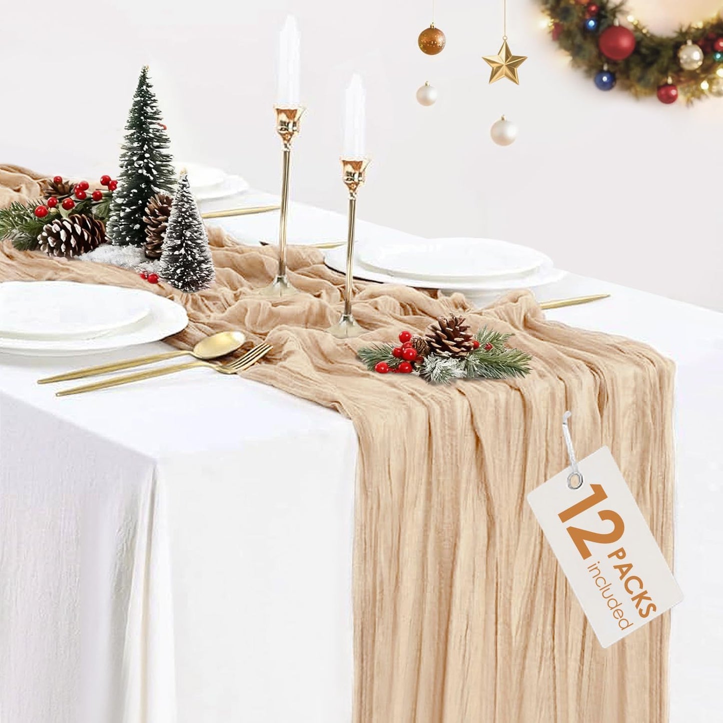 12 Pack Champagne Cheesecloth Table Runner for Elegant Events