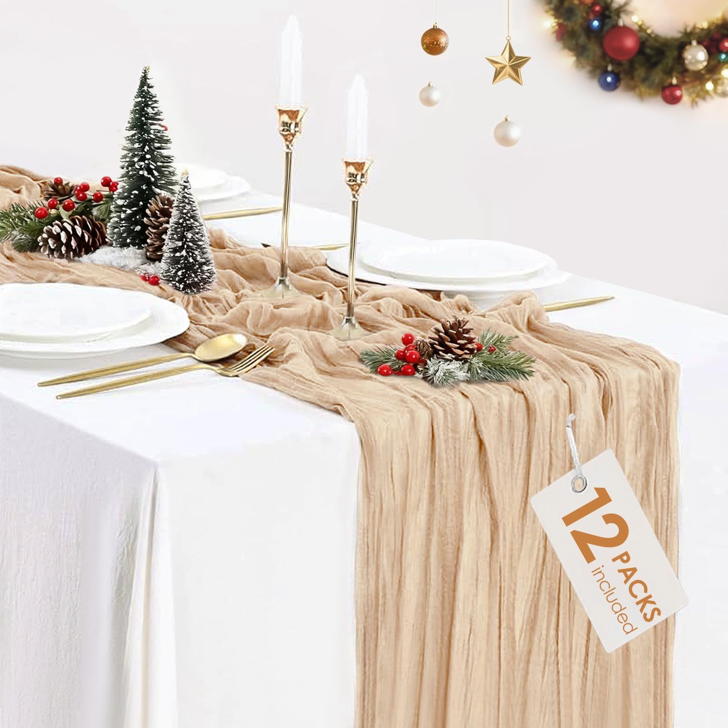 12 Pack Champagne Cheesecloth Table Runner for Elegant Events