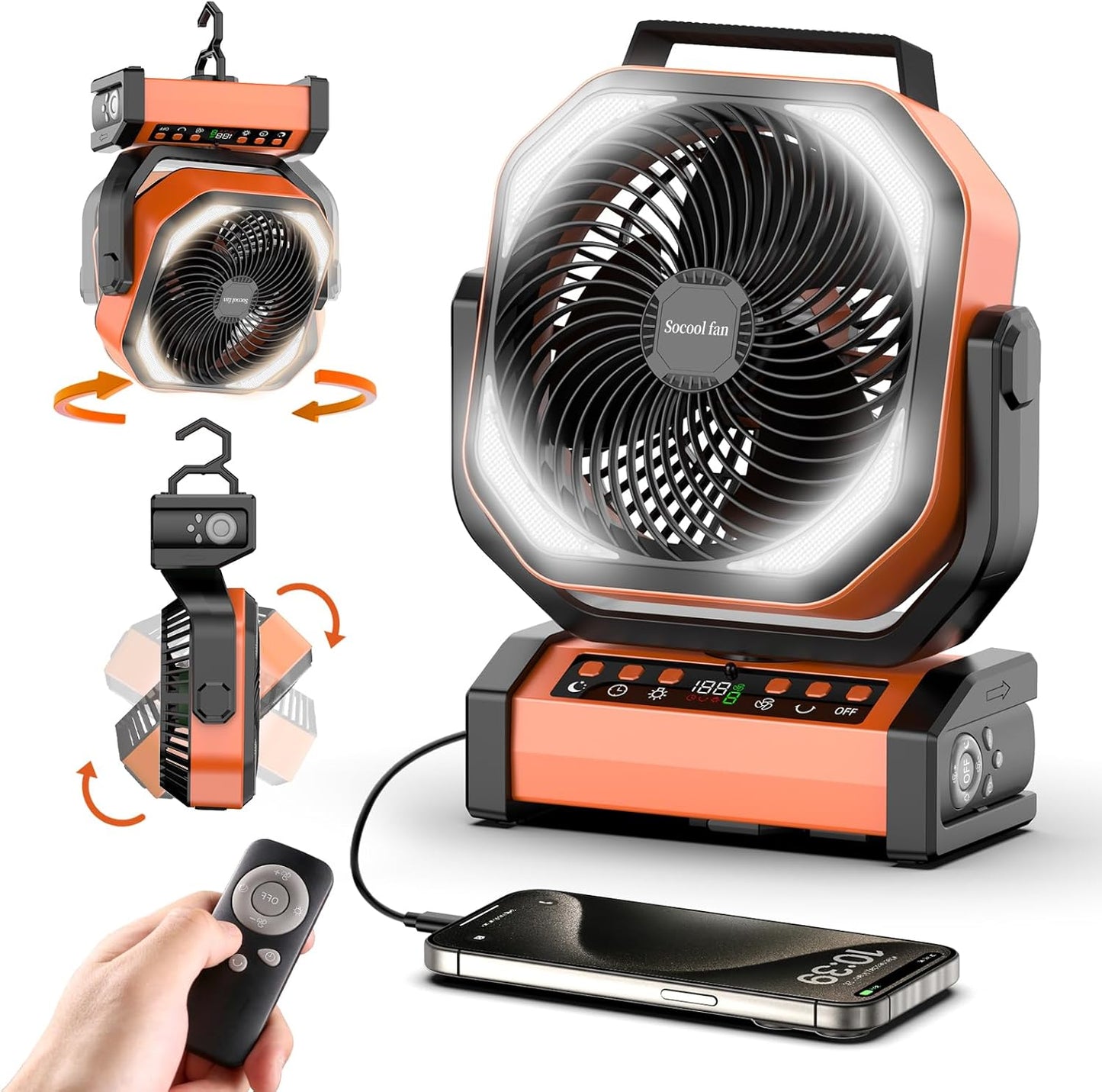 20000mAh Camping Fan: 112H Max Run Time, 9 Speeds