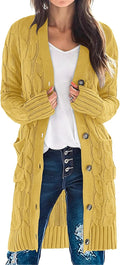 Long Sleeve Cable Knit Cardigan Sweater - Cozy Knee-Length