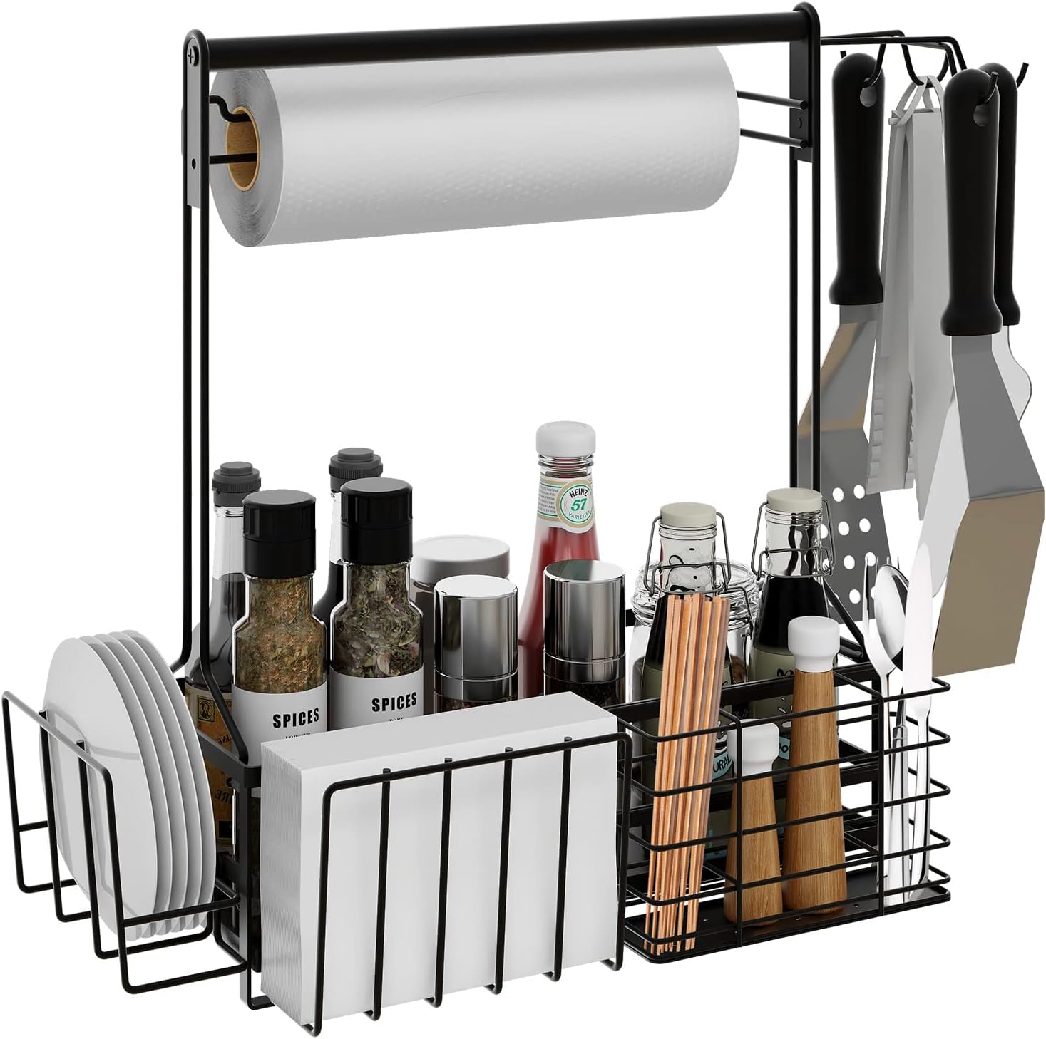 Outdoor BBQ Caddy w/ Towel Holder & Hooks - Organize & Grill Effortlessly!