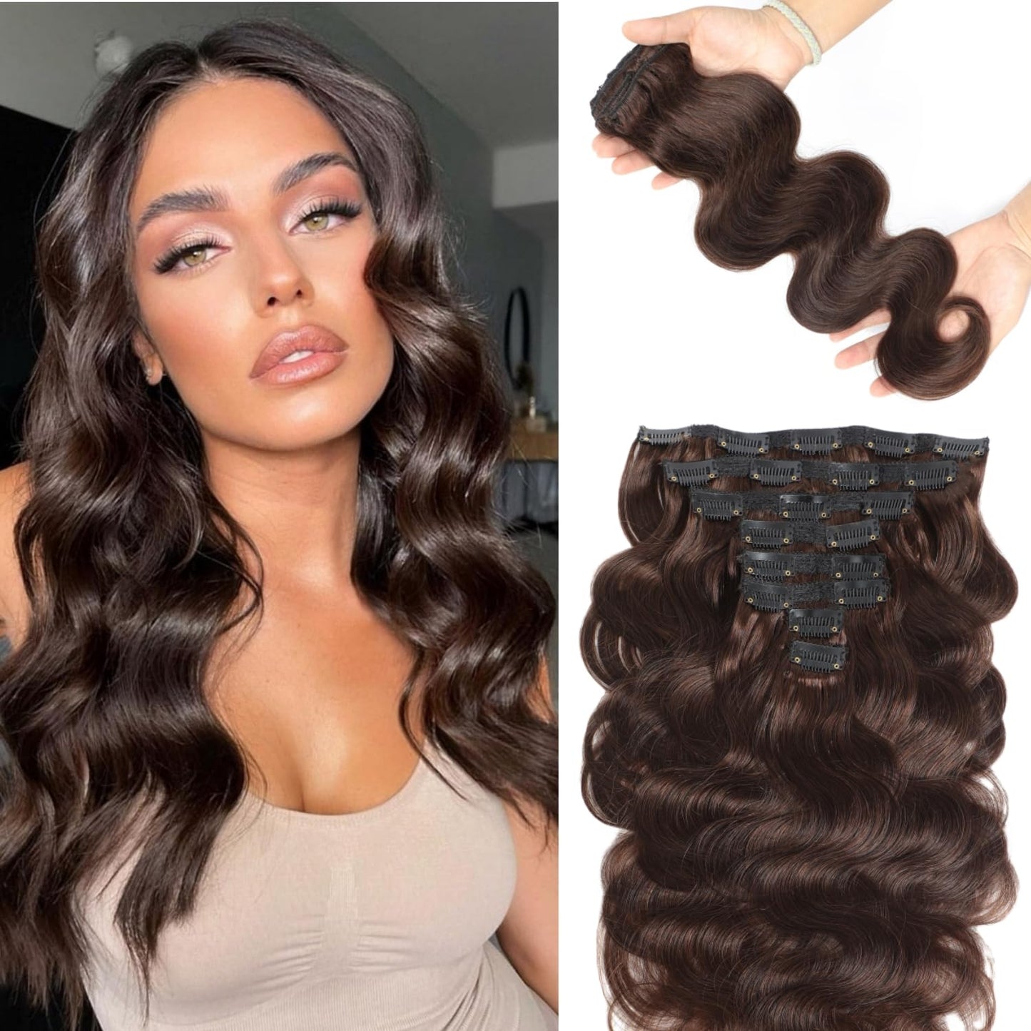 LUMIERE Clip In Hair Extensions for Body Wave Style and Volume