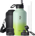 Half Gallon Insulated Water Bottle 64 oz with 3 Lids - Keeps Cold 48H