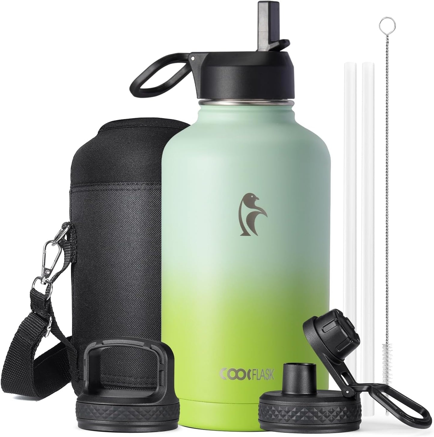 Half Gallon Insulated Water Bottle with Straw & 3 Lids