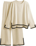 Tanming Women's 2 Piece Long Sleeve Knit Sweater Top and Wide Leg