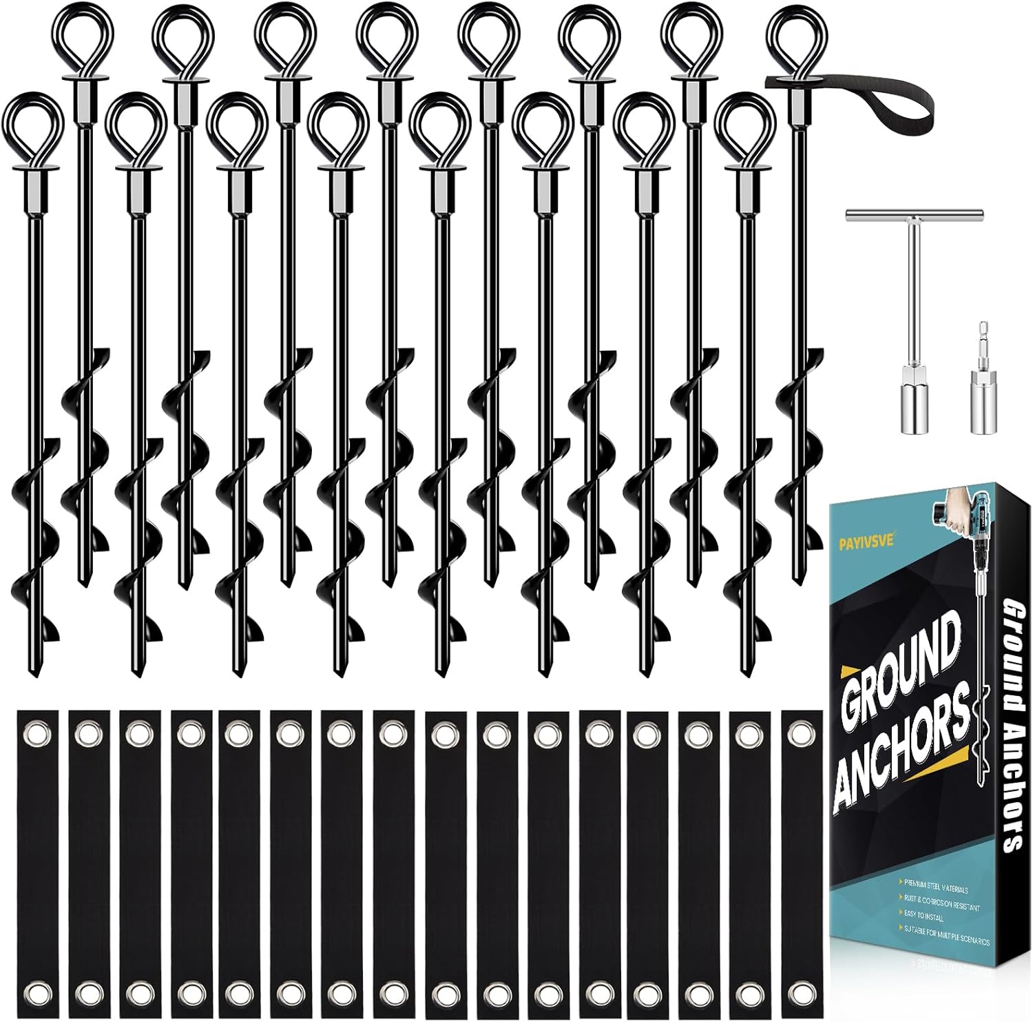 Trampoline Anchors Set of 16 - Heavy Duty Ground Stakes for Wind