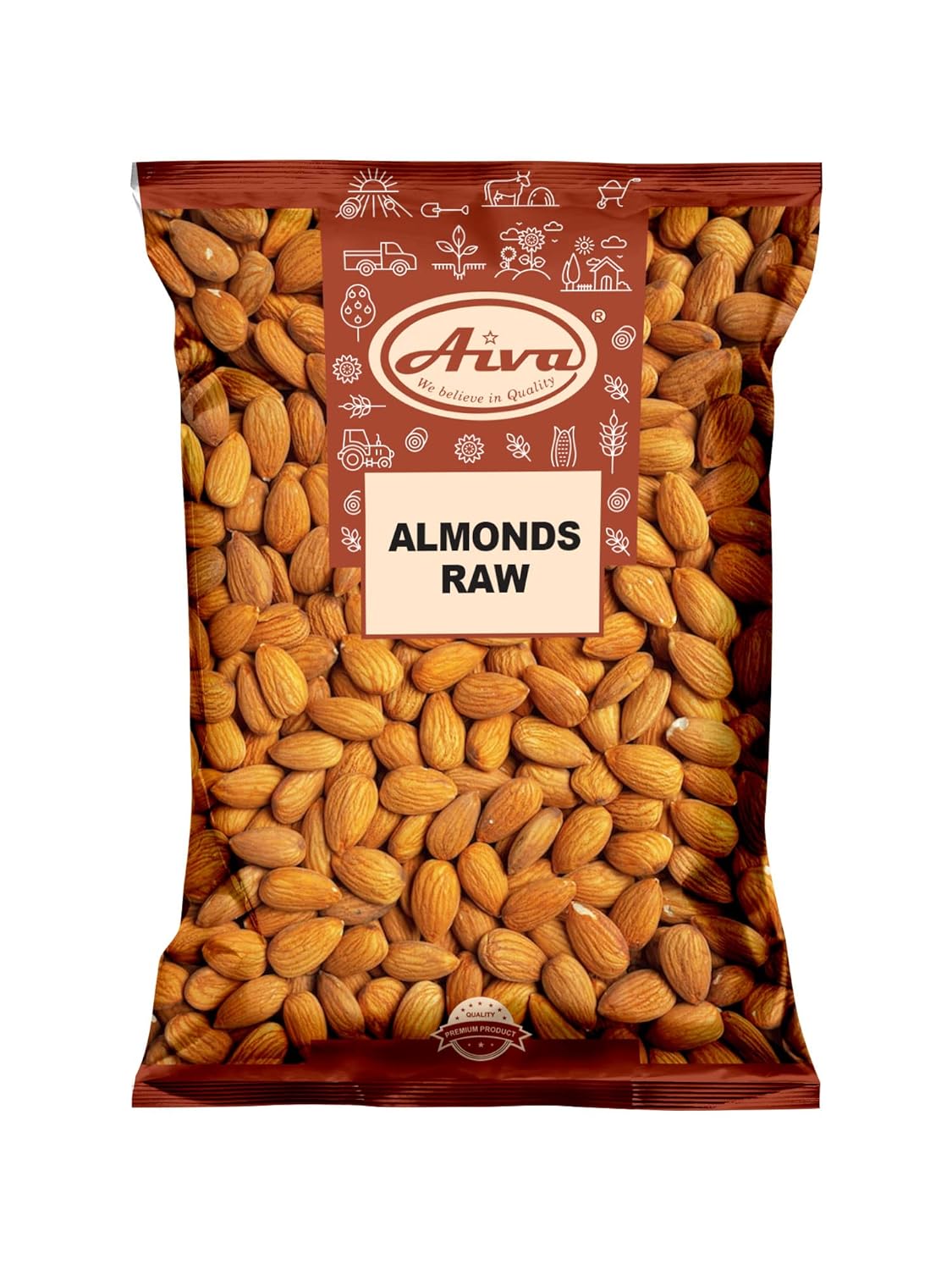 Natural Whole Raw Almonds - Premium Quality Unsalted Nuts