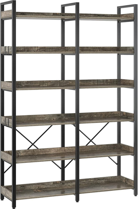 Seventable 6 Tier Industrial Wooden Bookshelf for Vintage Storage