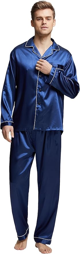 TONY & CANDICE Men's Classic Satin Pajama Set for Comfort