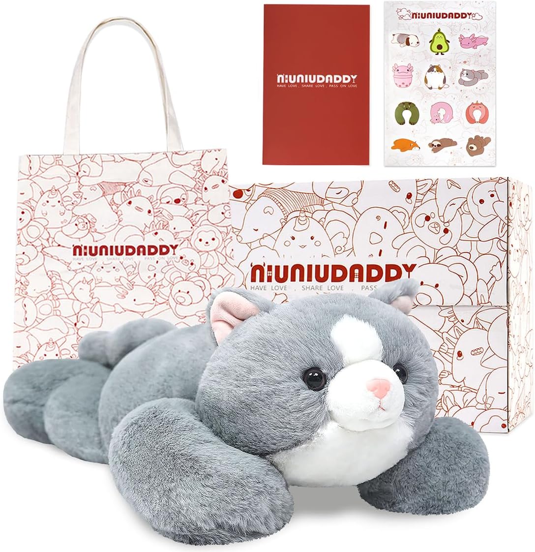 NiuniuDaddy 23.6in Grey Cat Weighted Plush Pillow for Comfort