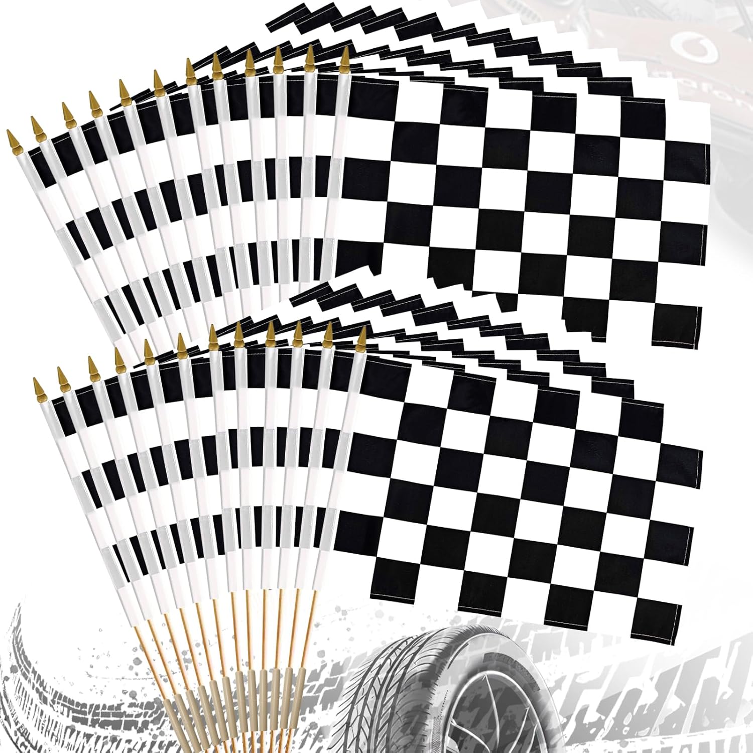 24 Pack 12x18 Inch Checkered Racing Flags for Party Fun