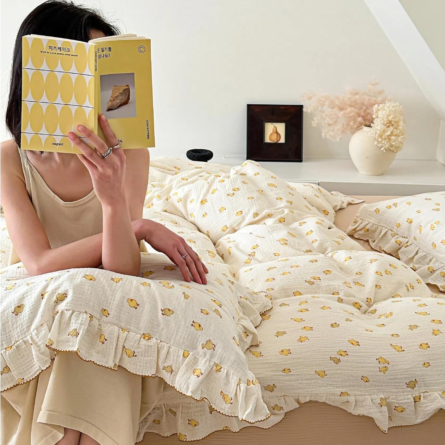 Cute Yellow Duck Print Duvet Cover for Kids Twin Size Bedding