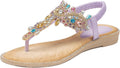 Women Rhinestone Sandals T-Strap Flat Pearl Crystal - Comfortable Chic
