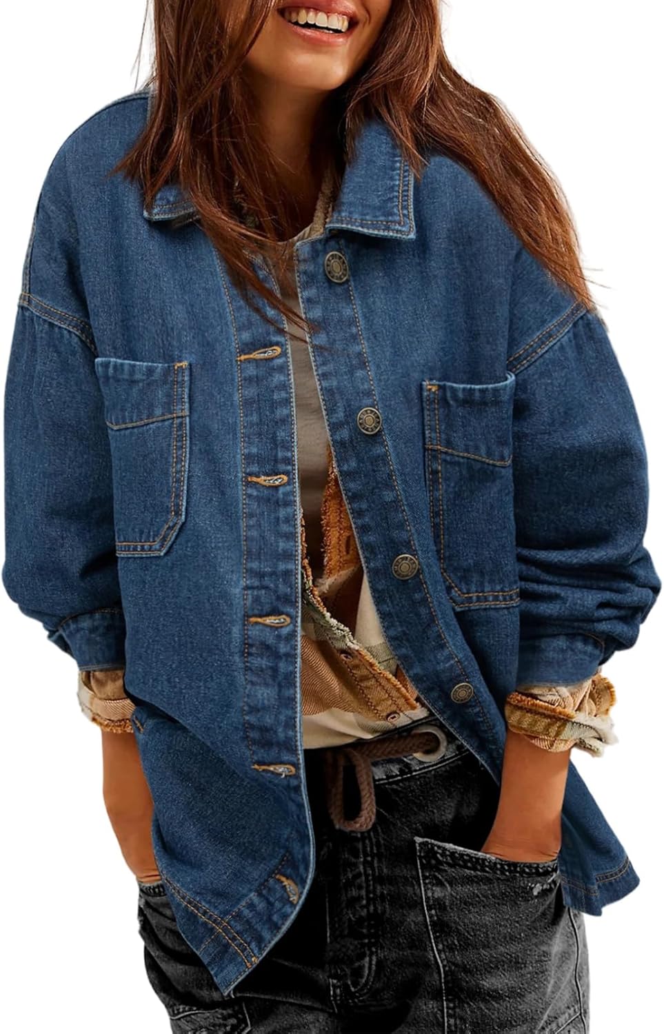 Oversized Boyfriend Jean Jacket for Women - Trendy Denim Style