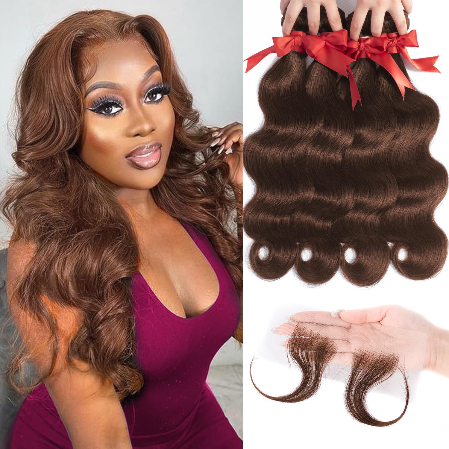 4 Bundles Body Wave Human Hair with Edges Stripes for Styling
