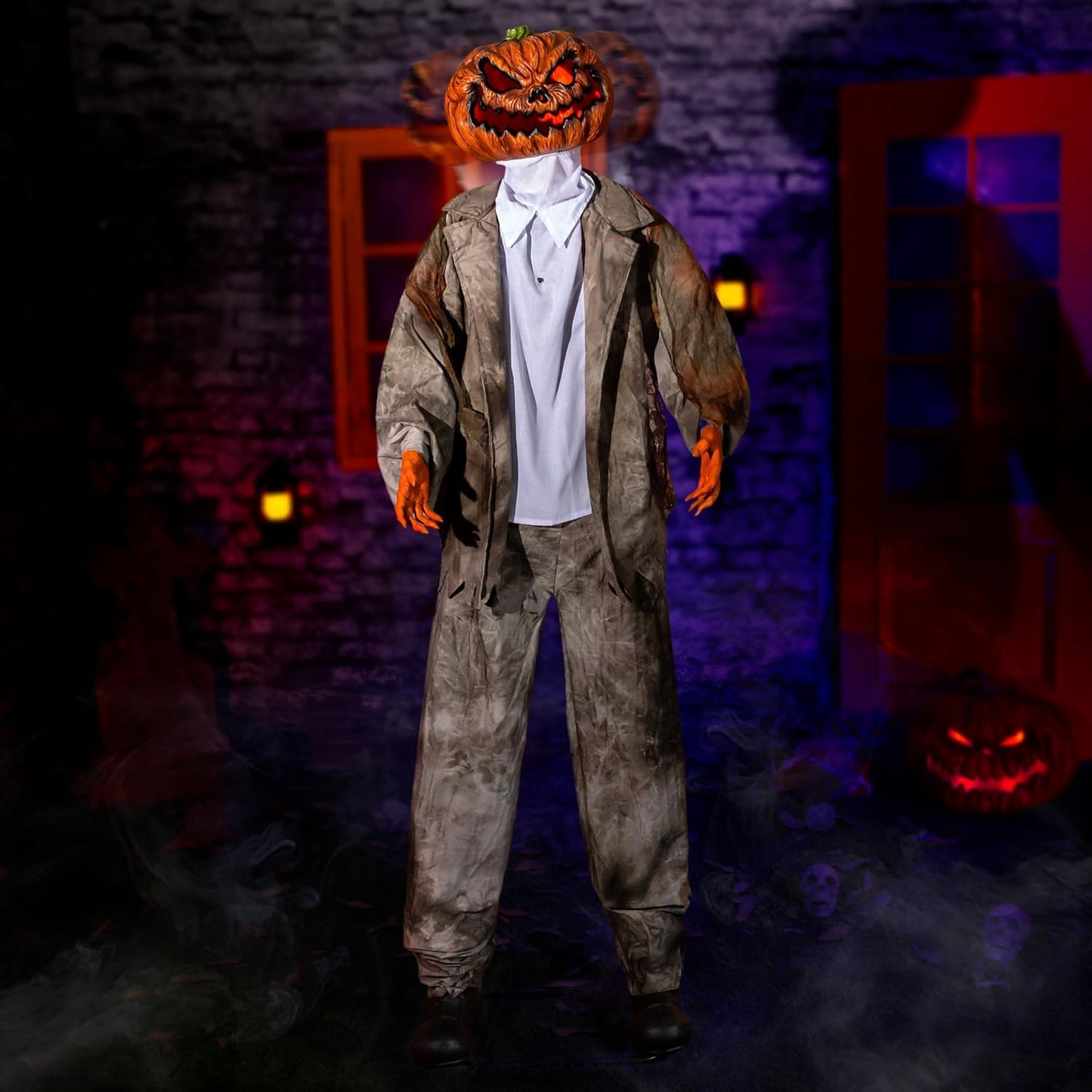 6ft Animated Lifesize Pumpkin Horror Decor for Halloween Fun