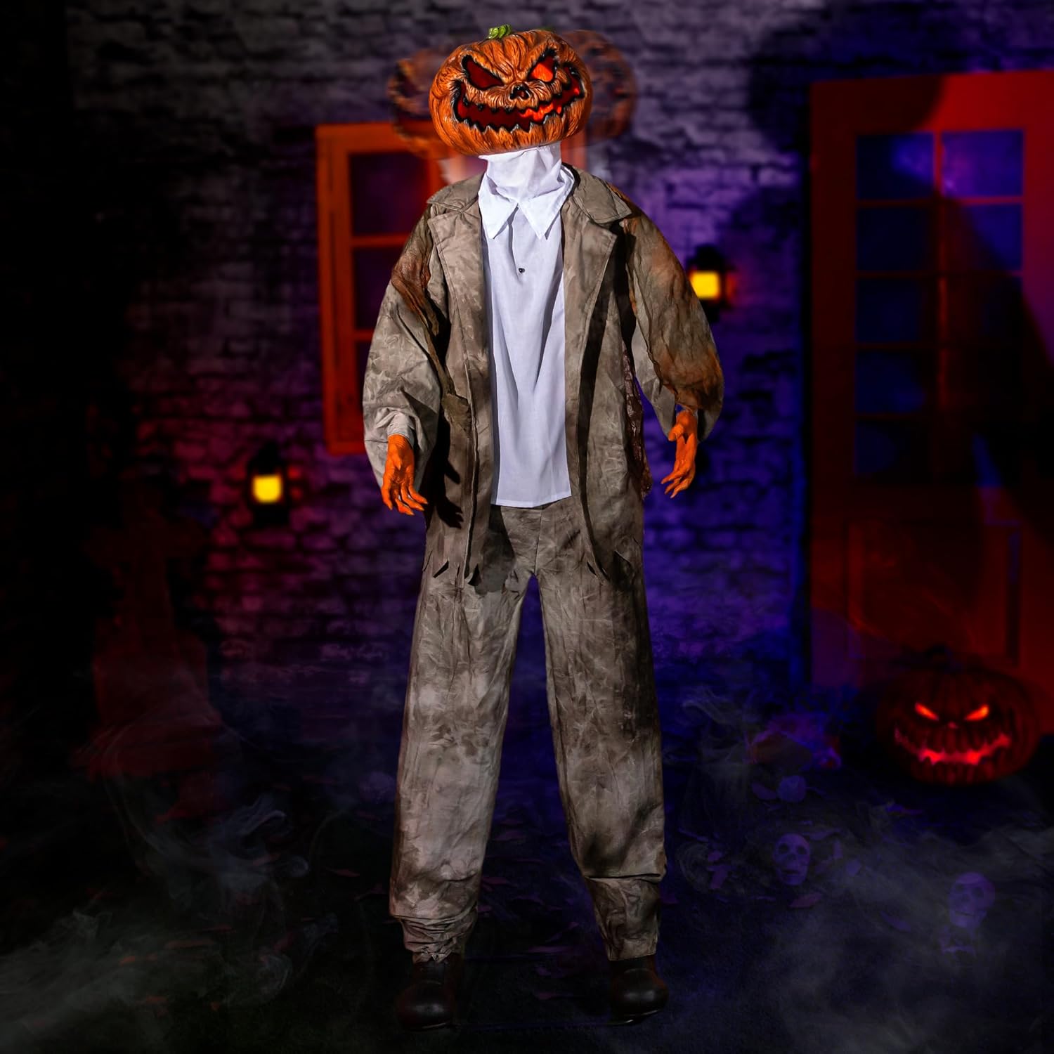 6ft Animated Lifesize Pumpkin Horror Decor for Halloween Fun
