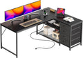 53 in L Shaped Desk with Power Outlets and USB-C Port - Black