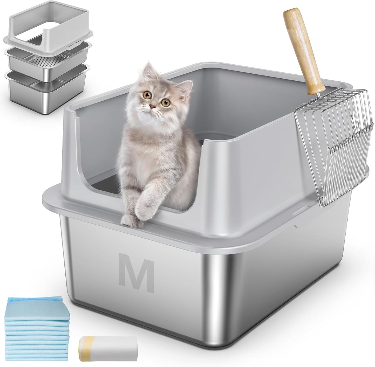 Stainless Steel Sifting Litter Box for Easy Cleaning and Odor Control