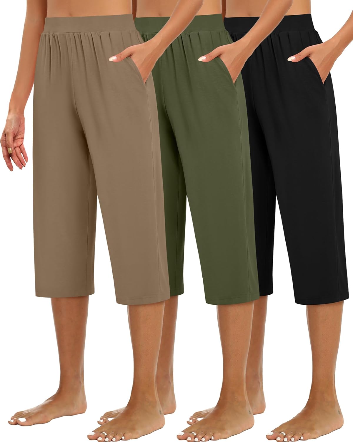 Huukeay Women's Capri Sweatpants: Cozy Wide Leg Cropped Pants
