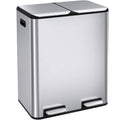 16 Gal Dual Trash Can Stainless Steel Kitchen Bin - Quiet, Odor