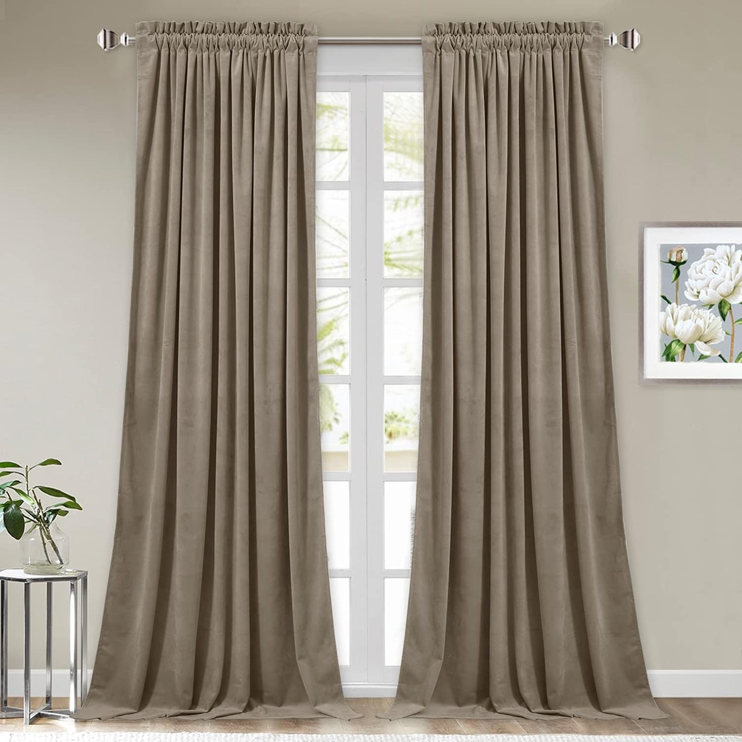 StangH Camel Beige Velvet Curtains - Elegant Room Darkening Drapes